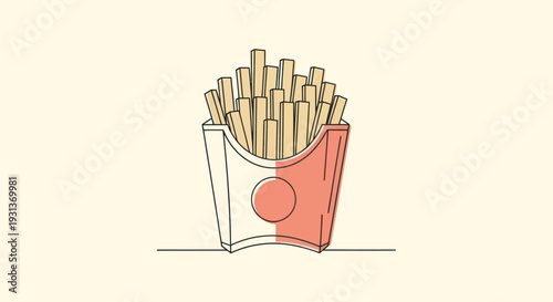 Minimalist Line Art Illustration of French Fries in a Carton