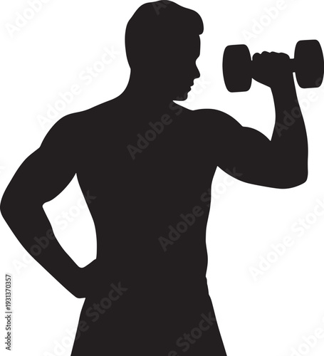 Black silhouette of a man lifting dumbbell fitness