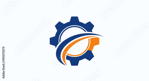 Abstract gear logo with swoosh for technology and industry