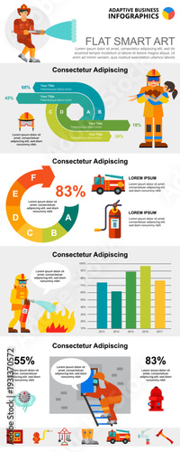 Fire service and statistics concept infographic charts set