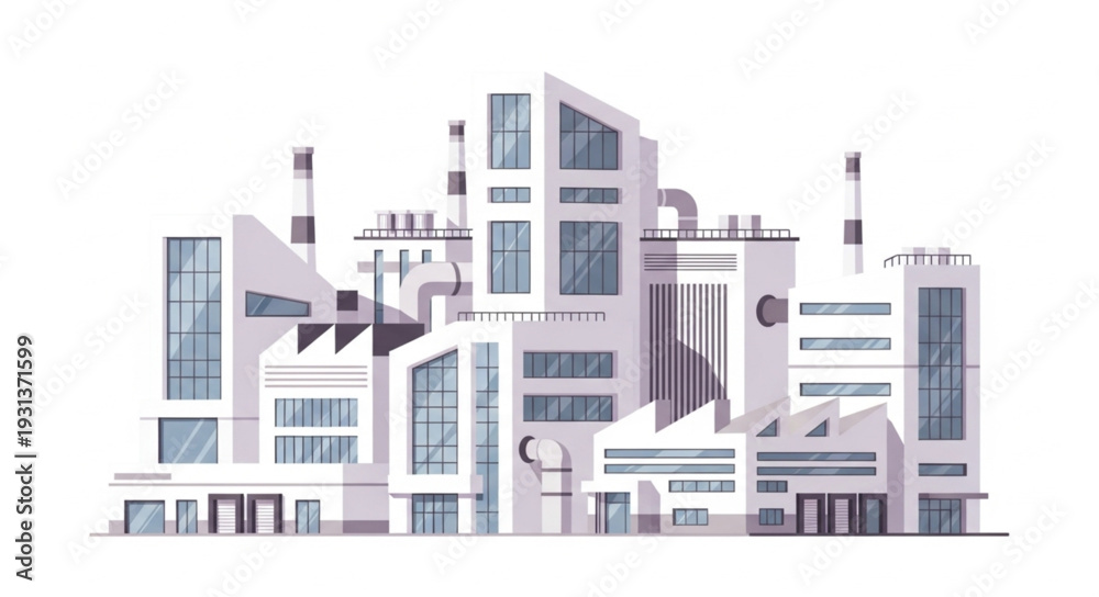 Obraz premium Modern industrial factory building complex with multiple structures.