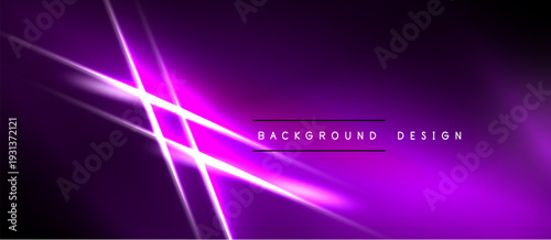 Purple neon lines intersect over dark background. Modern abstract design creates vibrant visual effect. Simple, sleek presentation.