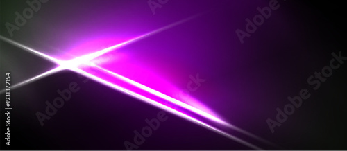 Abstract purple light streaks cross dark background. Bright glow emanates from central intersection. Minimalist design, modern aesthetic.