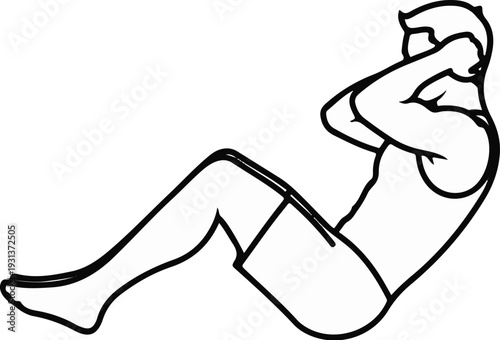 Line art of a person doing a sit-up exercise, arms behind head