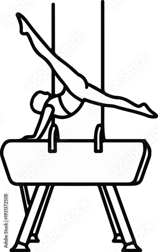 Male gymnast performing a handstand on pommel horse