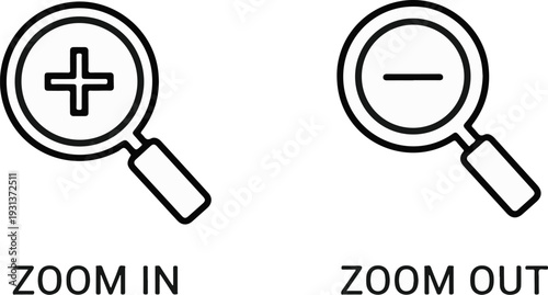 Magnifying glass icons with plus for zoom in and minus for zoom out