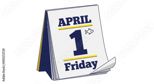 April 1st friday calendar page with fish symbol on white background