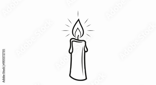 Stylized black and white illustration of a lit candle with radiating light