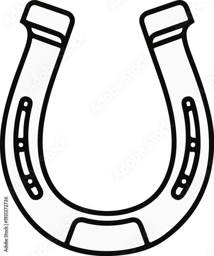 Stylized black and white outline of a horseshoe with nail holes