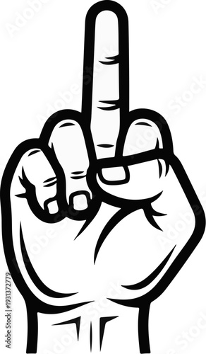 Stylized black outline of a hand with middle finger raised, isolated on white
