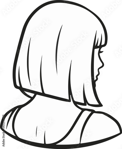 Stylized profile of a woman's head from behind, focusing on her bob haircut