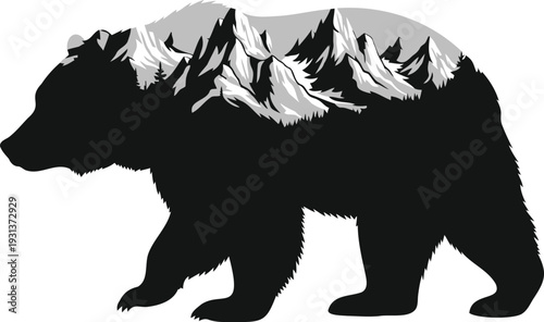 Grizzly Bear Mountain Silhouette Double Exposure Wildlife Art