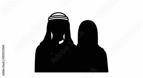 Two silhouettes, one with a keffiyeh and the other with a hijab