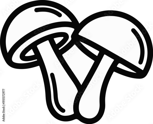 Two stylized mushrooms, rendered in thick black outline on a white background