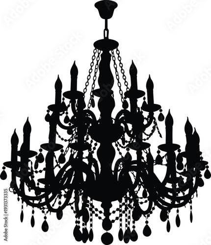 Elaborate black chandelier with crystal drops, luxury interior lighting vector illustration