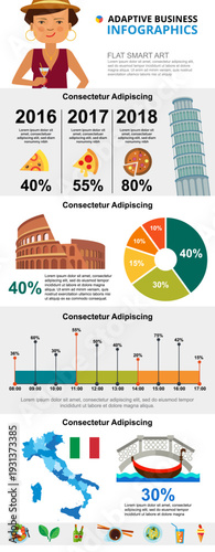 Italian culture and marketing infographic charts set