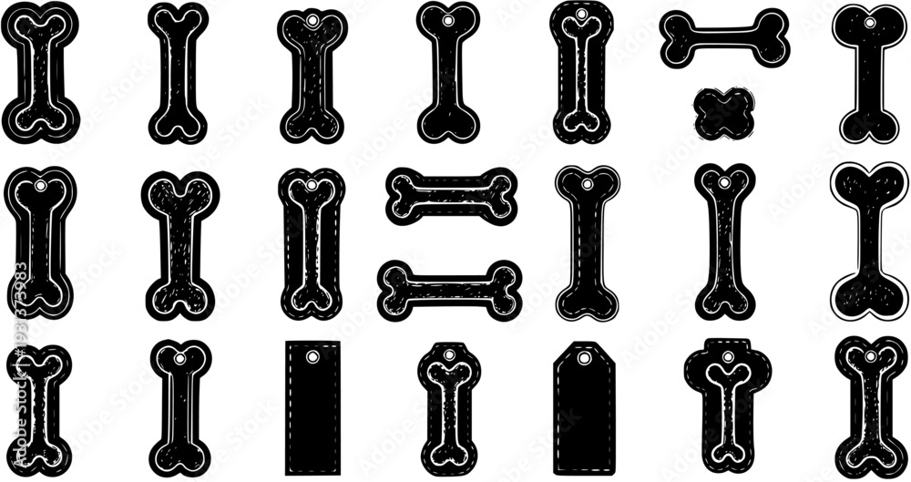 Obraz premium Dog Bone Tags: Black White Vector Collection