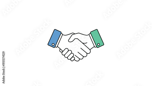 Simple flat line icon of a handshake between two hands representing business partnership agreement and collaboration.