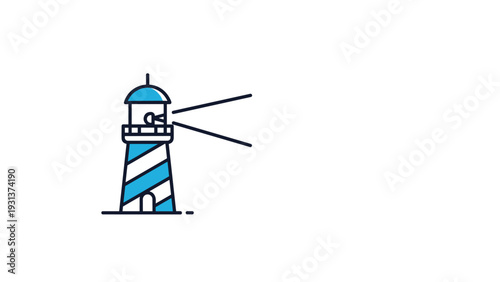 Minimalist lighthouse icon stands on a clean white background with simple lines representing safety and navigation guidance.