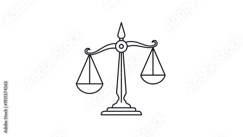 Simple black line art icon of the scales of justice representing law, legal system, fairness, equality, and balanced judgment.