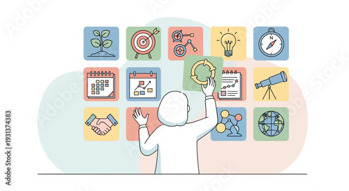 Person Arranging Icons on Virtual Board.