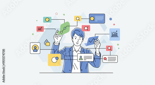 Man surrounded by social media icons.