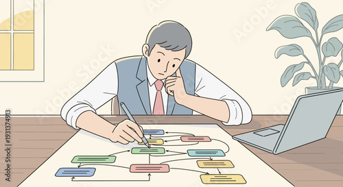Man Planning Project with Colorful Sticky Notes.
