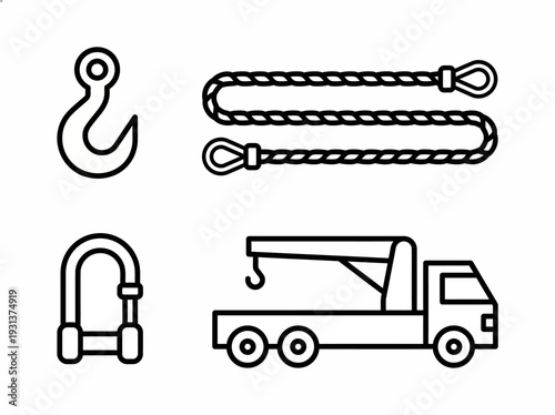 Tow Truck and Lifting Equipment Icons.