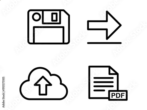 Digital file icons illustrating data transfer and document formats in a simple outline style