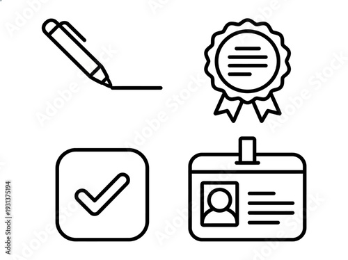 Simple Line Icons Representing Verification and Identification Process
