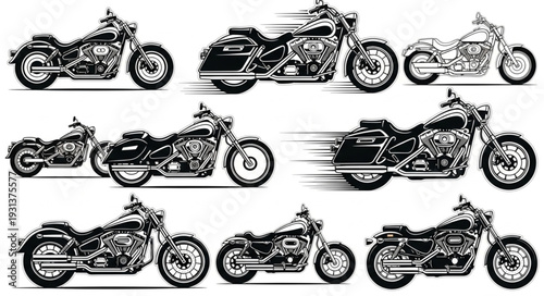 Collection of Motorcycle Illustrations in Various Poses.