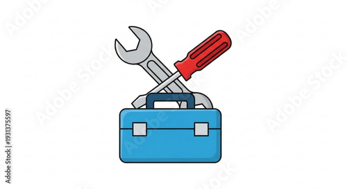 Blue toolbox with wrench and screwdriver on top tools for repair and maintenance work