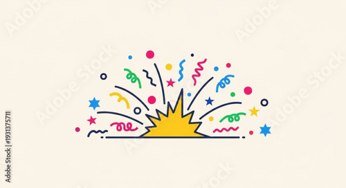 Colorful celebration background with confetti and stars on beige festive party decoration