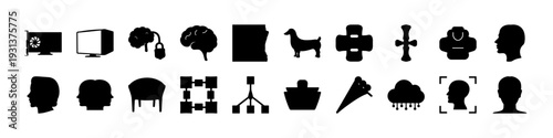 Black Environmental and Industry Silhouette Icons - Black silhouette icon set featuring factory, trees, oil pump, pollution, and environmental symbols isolated on white background for ecology and indu