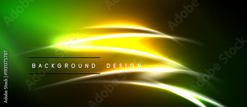 Abstract vibrant background. Green, yellow, gold light streaks create dynamic flow. Modern design element for digital projects.