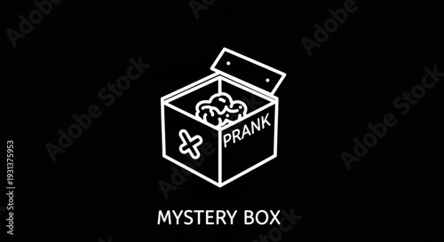 Mystery box with prank surprise gift concept on black background