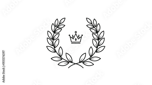 Classic laurel wreath symbol with a small crown in the center representing victory success and excellence in a simple line art style.