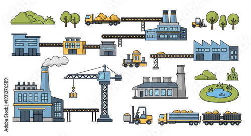 Industrial Factory Production Process Illustration.
