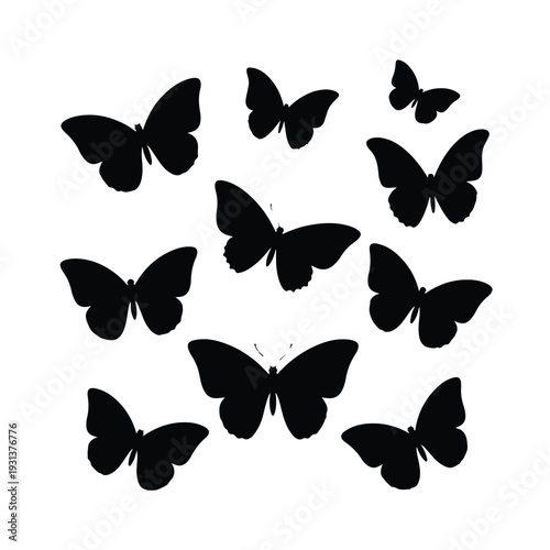 Butterfly Silhouette Collection – Black Flying Butterfly Vector Set