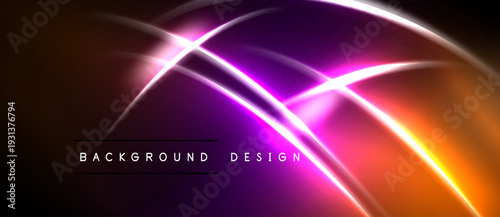Abstract background features vibrant curves, gradients. Orange, purple hues create dynamic visual effect. Modern design element.