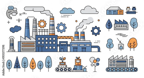 Industrial Factory Production Line Icons.