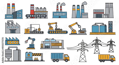 Industrial Factory Production Line Icons.