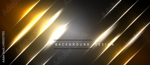 Abstract golden lines over dark background. Bright illumination creates dynamic visual effect. Modern design element for projects.