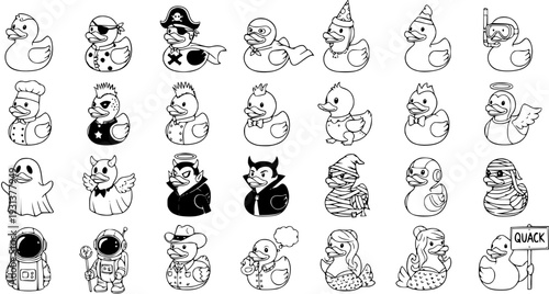 Whimsical Cartoon Rubber Duck Collection: Diverse Costumes and Characters for Playful Designs