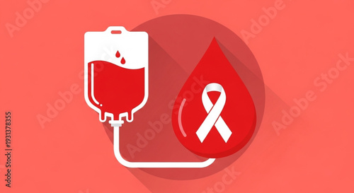 World Hemophilia Day Red ribbon symbolizing HIV awareness and a blood bag, representing blood donation and medical support