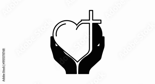 Black hands holding a white heart with a cross