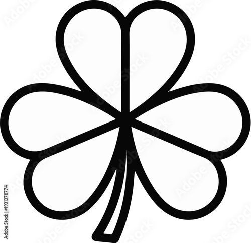 Black outlined three-leaf clover with a stem