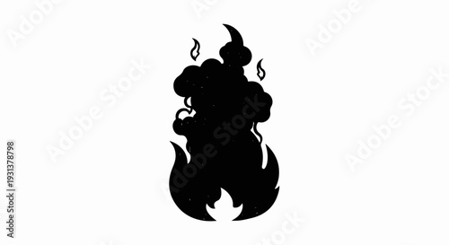 Black silhouette of a stylized flame and smoke emitting upward