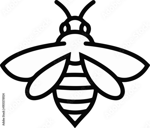 Minimalist outline of a bee with large wings and striped abdomen