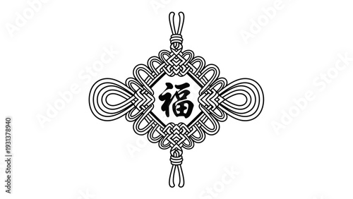 Traditional Chinese knot with Fu character illustration.